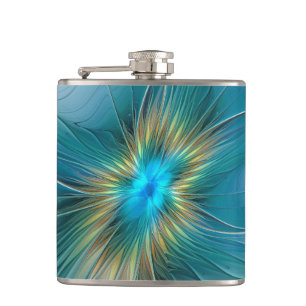 Flasques La petite Beauté Moderne Bleu Or Fractal Flower