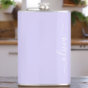 Flasques Lavande Purple Script Moderne Fille Monogramme Nom