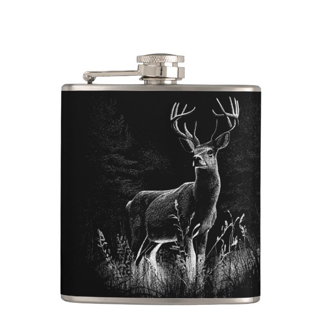 Flasques Le cerf majestueux en pleine nature - Art noir et  (Devant)