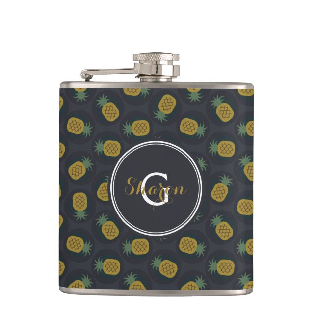 Flasques Le rétro ananas noir d'or modèle le monogramme (Devant)