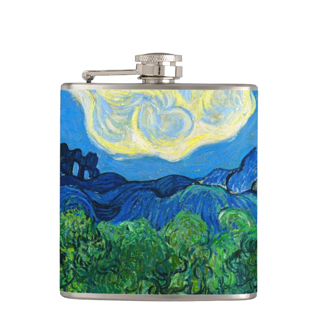 Flasques Les oliviers de Van Gogh dans un paysage montagneu (Devant)