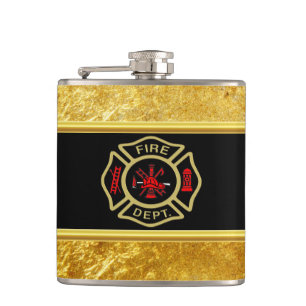 Flasques Logo du service d'incendie Or et insigne arrière o