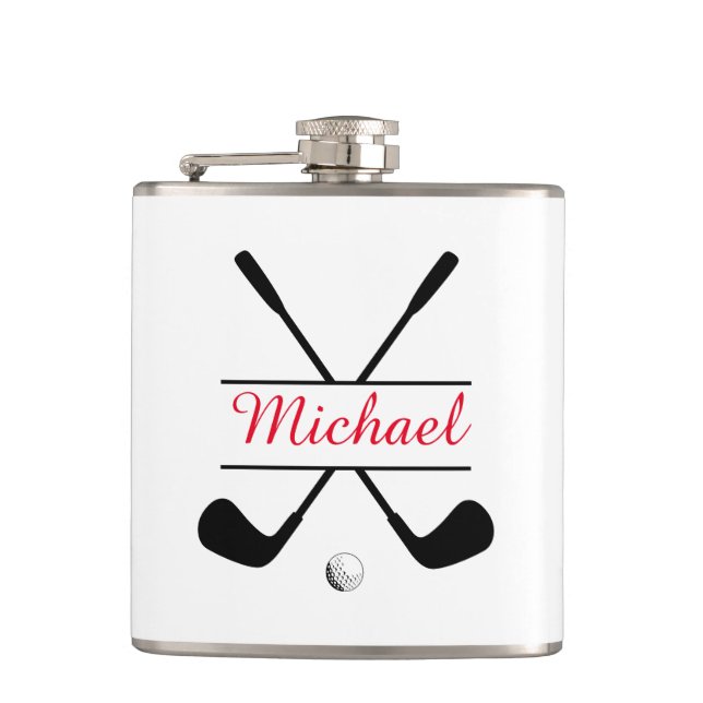 Flasques Logo et nom stylish noir et rouge Joueur de golf (Devant)