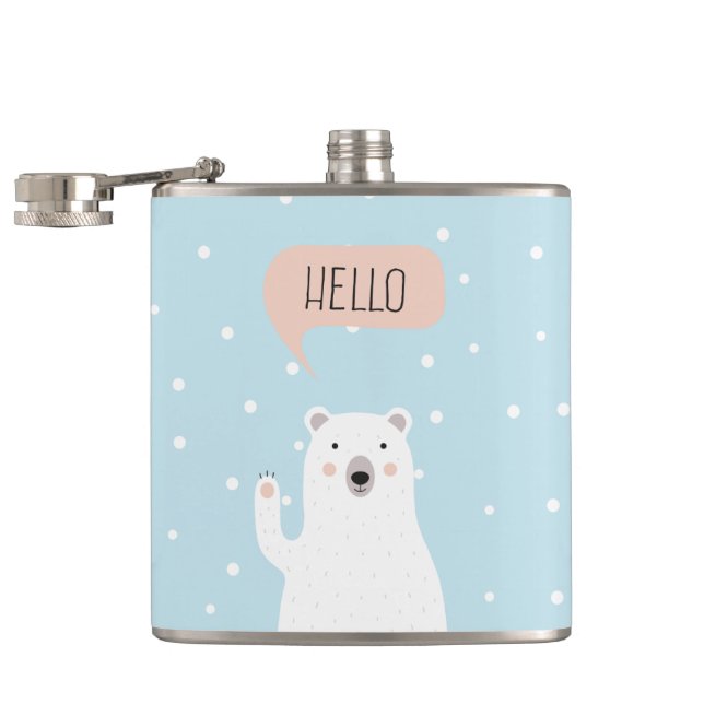 Flasques L'ours blanc mignon dans la neige indique bonjour (Ouvert)