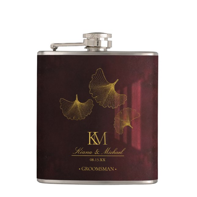 Flasques Lune Romance Groomsman Burgundy ID881 (Devant)