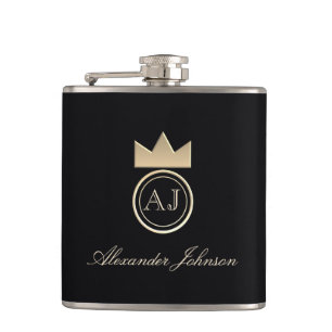 Flasques Luxe noir et or Elegant Simple Monogramme