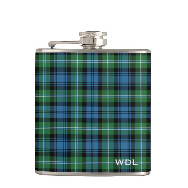 Flasques Lyon Tartan Monogram Vert et bleu Plaid (Devant)