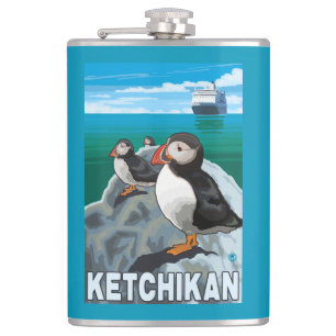 Flasques Macareux et bateau de croisière - Ketchikan,