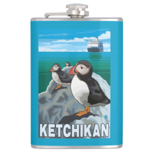 Flasques Macareux et bateau de croisière - Ketchikan,