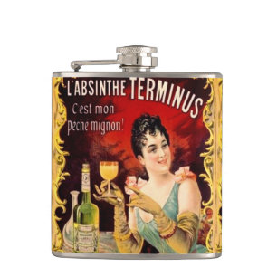 Flasques Madame vintage Drinking Art Nouveau Label