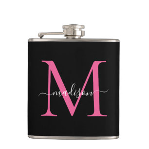 Flasques Magenta noir Hot Rose moderne Monogramme Nom du sc