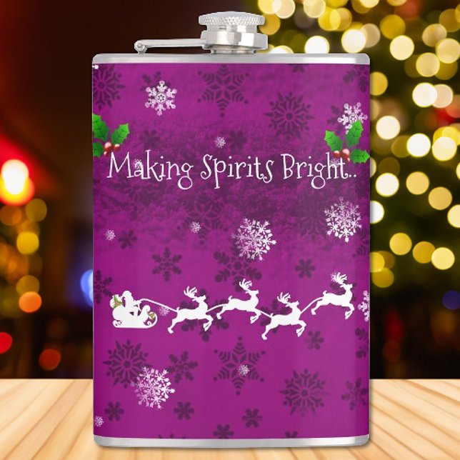Flasques Magenta Père Noël à l'aube et à la fiole de rennes (Magenta Santas Sleigh and Reindeer Flask)