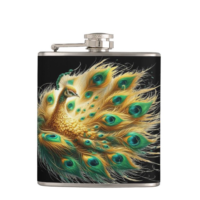 Flasques Majestic Peacock affiche le plumage vert et jaune (Devant)