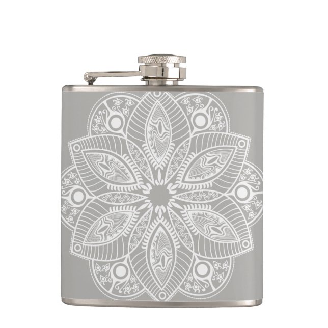 Flasques Mandala blanc exotique sur Arrière - plan gris (Devant)