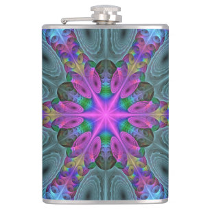 Flasques Mandala coloré art spirituel fractal avec rose