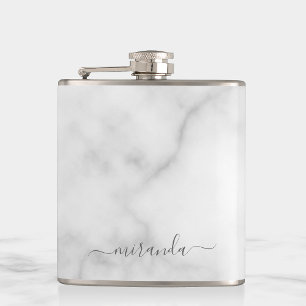 Flasques Marbre blanc de nom personnalisé de script modern