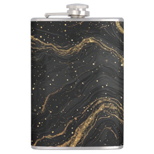 Flasques Marbre Noir Veines D'or Luxe Abstrait