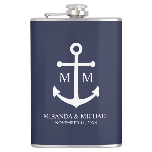 Flasques Mariage Ancre bleu marine (Devant)
