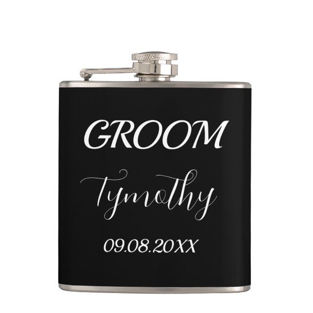 Flasques Mariage cadeau Groom Black Elegant Simple (Devant)