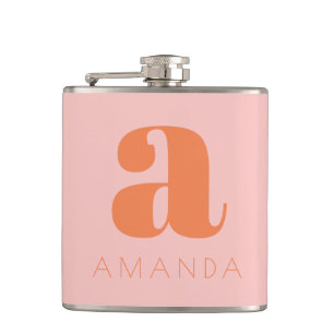 Flasques Mariage Moderne Monogramme et Nom Rose et Orange 
