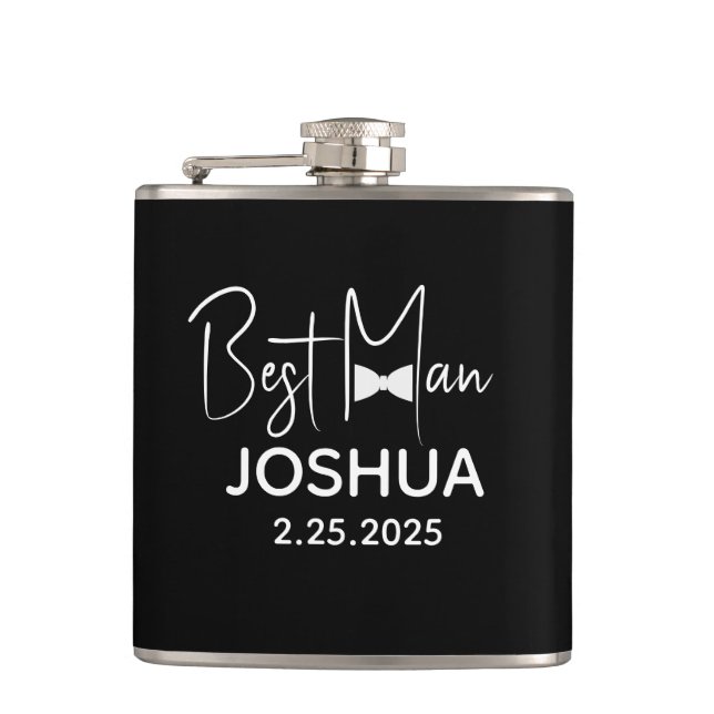 Flasques Mariage personnalisé Best Man Modern Black (Devant)