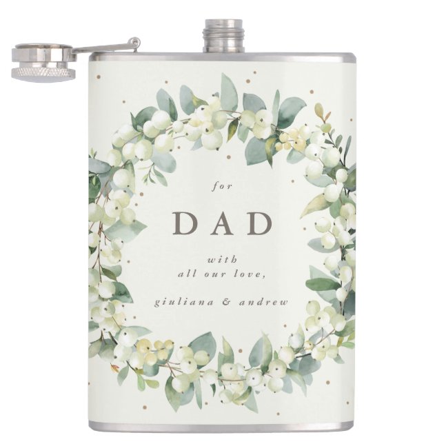Flasques Mariage personnalisé Snowberry & Eucalyptus Wreath (Ouvert)