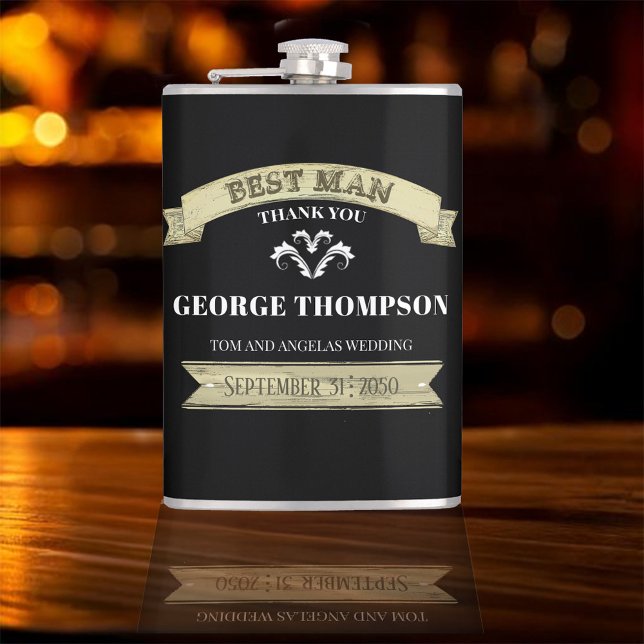 Flasques Mariage personnalisé vintage Best Man (Best Man custom vintage style flask.)