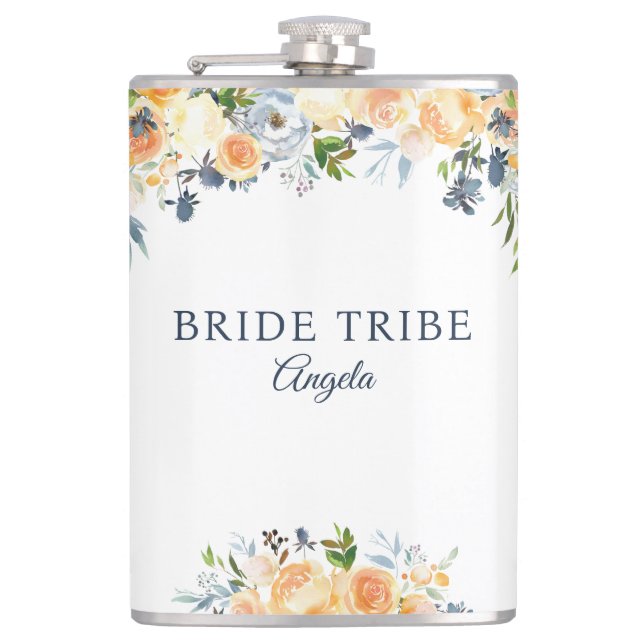 Flasques Mariée Tribe Corail Pêche Marine Floral Custom (Devant)