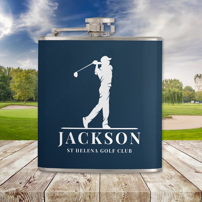 Flasques Marine bleu Personnalisé Monogramme Golfer (Créateur téléchargé)