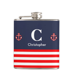 Flasques Marine marine Royal Red White Stripes