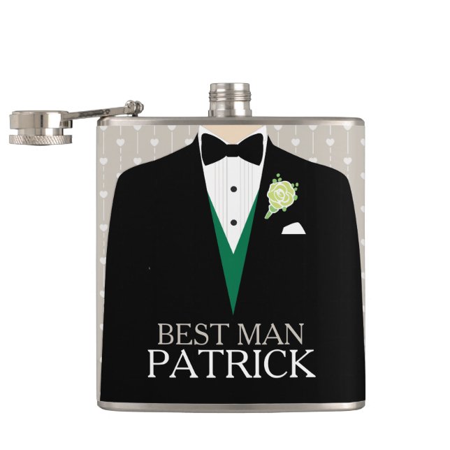 Flasques Meilleur homme tuxedo vert rose bouton nommé flaco (Ouvert)