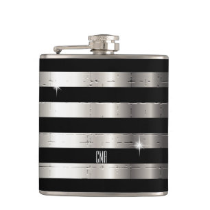 Flasques Métal argenté et bande noire   Monogramme DO-IT-