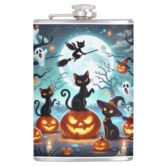 Flasques Midnight Magic: Black Cats & Pumpkins Halloween  (Devant)