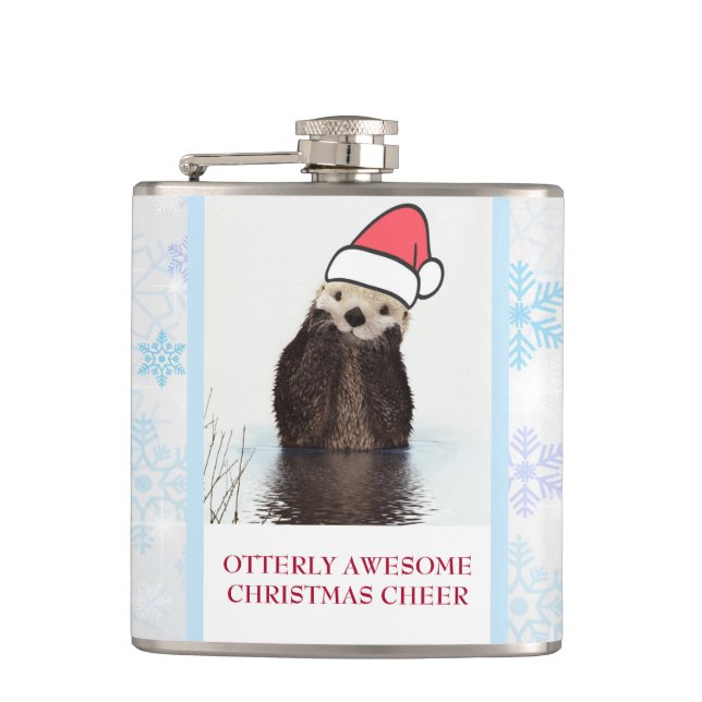 Flasques Mignonne Otter portant un chapeau de Père Noël (Devant)