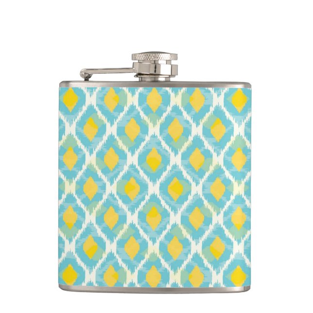 Flasques Mode jaune bleue d'ikat tribal moderne (Devant)