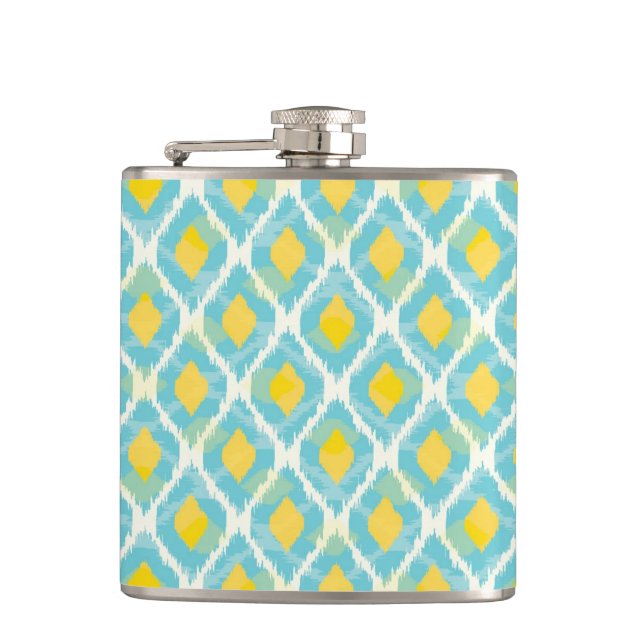 Flasques Mode jaune bleue d'ikat tribal moderne (Devant)