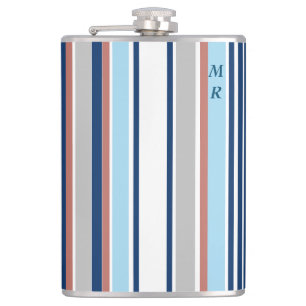 Flasques Moderne Bleu Blanc Gris Rouge Gris Monogramme