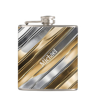 Flasques Moderne, cool, chic, motif rayé argent et or