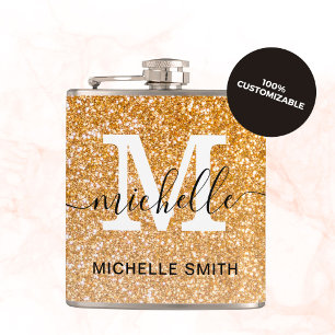 Flasques Moderne Girly brillant or Parties scintillant Nom
