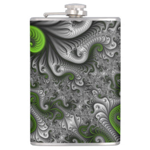 Flasques Monde Fantastique Art Fractal Abstrait Vert Et Gri