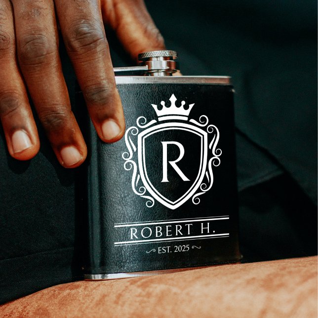 Flasques Monogram Decorative Shield Crown Black (Monogram Decorative Shield Crown Black Flask
)