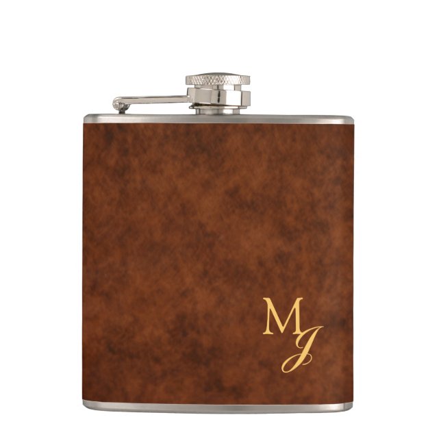 Flasques Monogram Faux Brown Leather Flask (Devant)