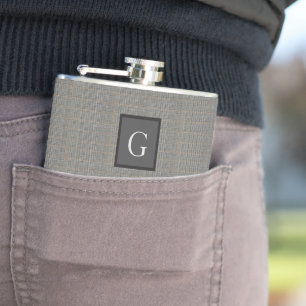 Flasques Monogram Grey Tweed Groomsman Bestman Mariage Cade