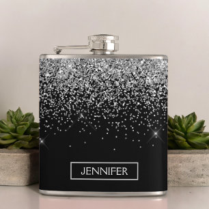 Flasques Monogram Silver Glam Parties scintillant Nom de l'