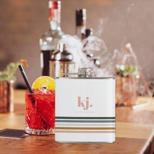 Flasques Monogramme à rayures rétro chic (Créateur téléchargé)