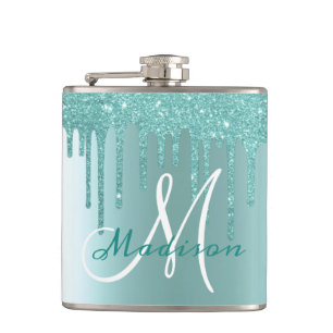 Flasques Monogramme Aqua Bleu Parties scintillant Drives Gi