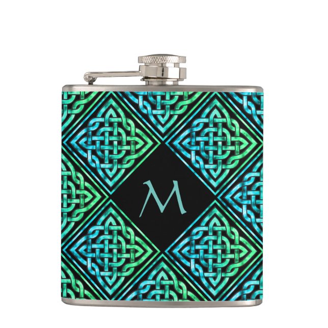 Flasques Monogramme Celtique noeud Diamond bleu vert Hip Fl (Devant)