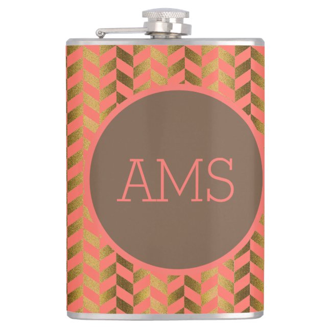Flasques Monogramme Corail et Herringbone Or (Devant)