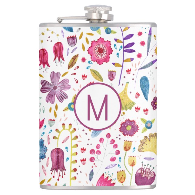 Flasques Monogramme d'aquarelle florale moderne (Devant)