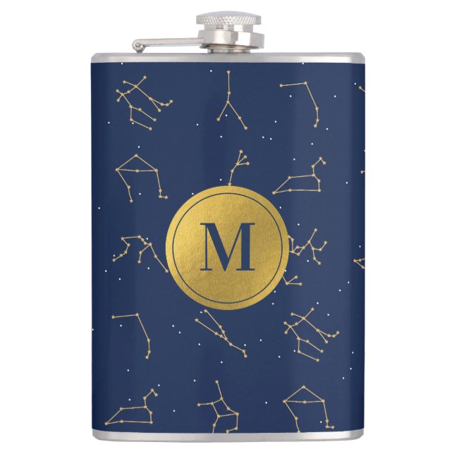 Flasques Monogramme de constellations de Zodiac bleu or et  (Devant)